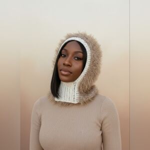 Handcrafted - Crochet Faux Fur Balaclava Beanie - Cozy & Stylish Winter